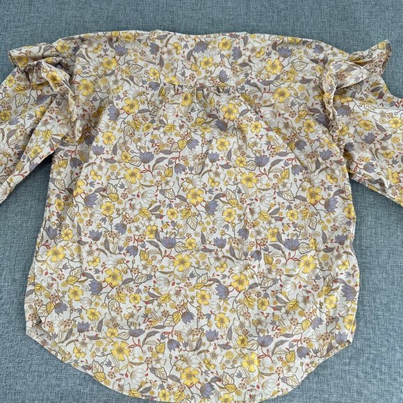 FREE ASSEMBLY Floral Top Medium Ruffled 3/4th Sleeves V-Neck Cotton Half Button - Picture 10 of 12